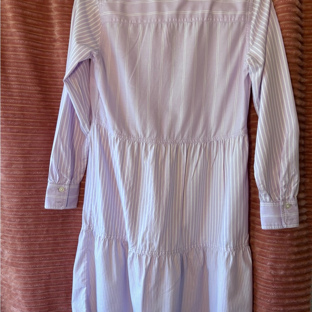 Loft Striped lavender and white Cotton Shirt dress. 3/4 length sleeves. - Picture 3 of 10